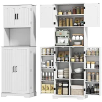HOMCOM Credenza da Cucina Alta Stile Country, 2 Armadietti e 8 Portaspezie, 60x40x181.5 cm, Bianco(m-11)