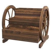 Outsunny Jardinera de Madera Macetero Exterior de 3 Niveles Diseño de Escalera Orificios de Drenaje 61x62x57 cm Carbonizado(m-1)