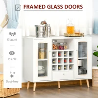 HOMCOM Modern Sideboard Storage Cabinet Kitchen Cupboard Dining Bar Server with Glass Doors, Drawer & 12-Bottle Wine Rack for Living Room, White(m-6)