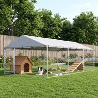 PawHut Außen-Hundezwinger mit verzinktem Gitter und Schloss, aus Stahl und Oxford-Gewebe, 4x2.3x1.5 m, Silber(m-4)