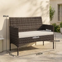 Outsunny 2-Sitzer Rattan Gartensofa PE-Rattan Outdoor-Terrassen-Sofa mit Polster, Anti-Rutsch-Matten, Stahlrahmen, Khaki(m-3)