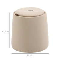 HOMCOM Pouf coffre rangement, pouf repose-pieds en tissu velours givré, couvercle réversible, Ø 44 x 47,5 cm, beige(m-3)