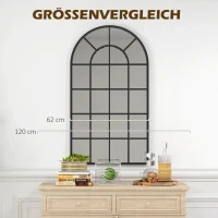 HOMCOM Decoratieve spiegel, grote spiegel, vensterlook, boogvormig, inclusief ophanging. Zwart + spiegelglas(m-7)