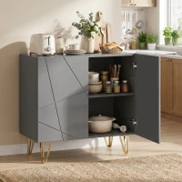 HOMCOM Modern Luxe High Gloss Sideboard, with Hairpin Legs - Grey(m-8)