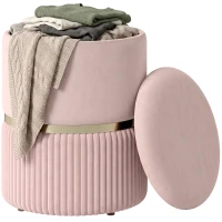 HOMCOM Pouf tabouret repose-pied coffre de rangement en velours côtelé 36 x 36 x 44 cm pour salon chambre rose(m-16)