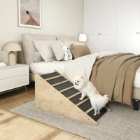 PawHut Haustiertreppe, Hundetreppe, Kiefernholz, Anti-Rutsch-Beschichtung, 90 cm x 40 cm x 45 cm, Natur + Grau(m-10)