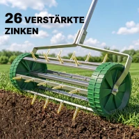 Outsunny gazonbeluchter handvat lengte verstelbaar handverticuteer gazonbeluchter spiked roller gazon rollende gazonbeluchter onderhoud tuin verzinkte buis groen + zilver 135 x 42,5 x 15 cm(m-4)
