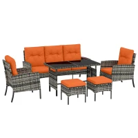 Outsunny 6 Pieces Rattan Garden Furniture Set with Dining Table and Cushions, Orange(m-1)