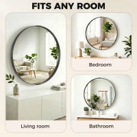 HOMCOM Round Wall Mirror 61 cm, Wall Mounted Bathroom Mirror with Tempered Safety Glass and Aluminium Alloy Frame, Black(m-6)