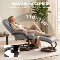 HOMCOM Swivel Recliner Chair with Footstool, PU Leather Recliner Armchair with Adjustable Back and Wood Frame, Grey(m-4)