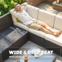 Outsunny 7-Seater PE Rattan Corner Sofa Set, Garden Furniture Set, Patio Wicker Sofa Seater w/ Cushion, Washable Cushion Cover & Tempered Glass Table, Brown(m-6)