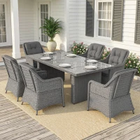 Outsunny Seven-Piece Rattan Dining Set - Mixed Grey(m-10)