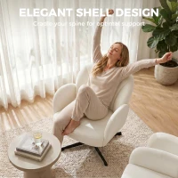 HOMCOM Swivel Accent Chair, Shell-Shaped Armchair with Spring Cushion, Metal Base, Cream White(m-4)