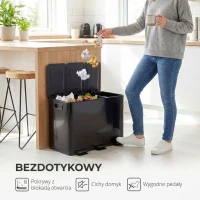 HOMCOM Kosz na śmieci z 3 komorami 20L, pokrywy z odświeżaczem, odporny na odciski palców, funkcja Soft-Close, wyjmowany, czarny(m-6)