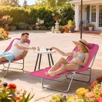 Outsunny Folding Sun Lounger with Head Pillow - Pink(m-10)