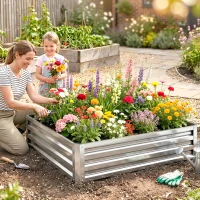 Outsunny Tuinbed, Plantenbak met Stalen Frame, Zilver, 120 x 120 x 30 cm(m-2)