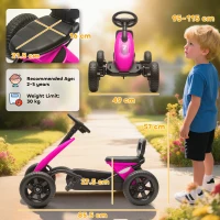 AIYAPLAY Pedal Go Kart for Kids 2-5 Years, with Silent EVA Wheels, Metal Frame, Pink(m-3)