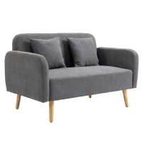 HOMCOM Kanapa 2-osobowa z 2 poduszkami dekoracyjnymi, mały loveseat, nowoczesna sofa tapicerowana o wyglądzie aksamitu do salonu, sypialni, małych pomieszczeń, szara 130 x 70 x 80 cm(m-11)
