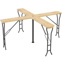 Outsunny Picknicktafel, Opvouwbare Buitentafel, voor 20 Personen, Weerbestendig, Metaal, Grenenhout, 2,4x2,4x1m, Natuur/Zwart(m-14)
