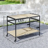 Outsunny serveerwagen, barbecuewagen met 2 planken en haken voor tuin en balkon(m-3)