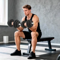 HOMCOM Juego de Mancuernas Pesas de Fitness Total 40 kg 4x5 kg 4x2,5 kg 4x1,5 kg Ajustable Profesionales Gimnasio Doméstico y Musculación con 2 Barras Ø25x450 mm Acero y Discos Negro(m-10)
