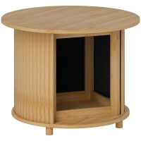 HOMCOM Bijzettafel, rond, met opbergruimte, schuifdeur, bamboe, Ф60 x 45 cm, tot 20 kg belastbaar