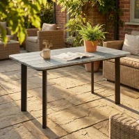 Outsunny Outdoor Garden Coffee Table, Garden Table with Slatted Wood Plastic Composite Top and Metal Frame, Grey(m-10)