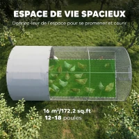 PawHut Grand enclos poulailler 15,96 ㎡ parc grillagé toit anti-UV porte verouillable 2,8 x 5,7 x 1,97 m argenté(m-4)