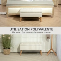 HOMCOM Banc de rangement coffre de rangement tissu effet velours pieds en bois charge max. 120 kg 80 x 35 x 42 cm, crème(m-7)