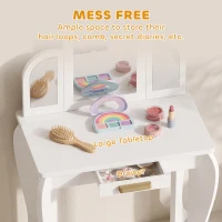 HOMCOM Kids Dressing Table Set, with Mirror and Drawer - White(m-5)