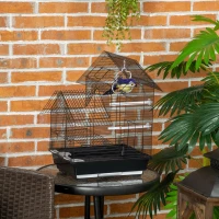 PawHut Jaula para Pájaros de Metal con Comederos Perchas Columpio y Bandeja Extraíble para Canarios Periquitos 39x34x47 cm Negro(m-10)