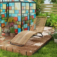 Outsunny Bain de soleil, chaise longue en résine tressée, en forme de S, cadre en acier  176 x 58 x 82 cm, naturel(m-10)
