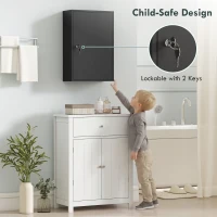 kleankin 3-Tier Steel Wall Mount Medicine Cabinet, First Aid Cabinet Lockable with 2 Keys for Bathroom and Kitchen, Black(m-4)