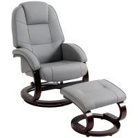 HOMCOM Swivel Recliner Chair with Footstool, PU Leather Recliner Armchair with Adjustable Back and Wood Frame, Grey(m-1)