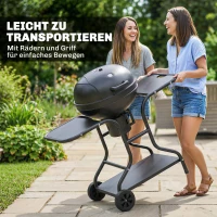 Outsunny Houtskoolbarbecue BBQ Smoker met zijtafels, dekselthermometer en wielen – 129 x 63,5 x 106,5 cm(m-8)