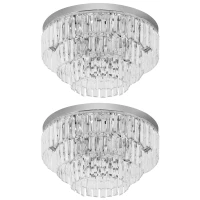 HOMCOM Set of 2 Modern Crystal Ceiling Lights, Chandeliers, Pendant Lamps w/ 7 Lights, E14 Fittings for Living Room, Bedroom, Silver(m-11)