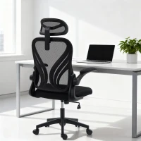 HOMCOM Chaise bureau, fauteuil de bureau en maille, dossier rabattable, appui-tête 2D, accoudoirs relevables, 73x62x136cm, noir(m-2)