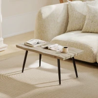 HOMCOM Mesa de Centro Curva Mesa baja para Salón Moderno con Tablero Grueso de 4 cm Patas de Acero 100x50x45 cm Roble(m-10)