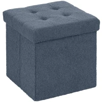 HOMCOM Foldable Sherpa Fleece Storage Ottoman - Blue(m-1)