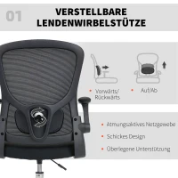 HOMCOM Tekenstoel met lendesteun, hoogteverstelbaar, draaibaar, voor thuiswerk, studio, kunstprojecten, zwart(m-4)