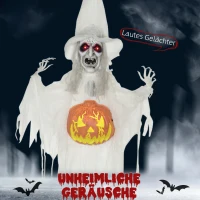 HOMCOM Halloween-geest, Halloween-decoratie, geluidseffecten en LED-verlichting, 60 cm x 18 cm x 183 cm(m-4)