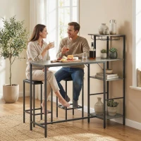 HOMCOM 3 Piece Breakfast Bar Table and Stools Set, Washed Grey(m-10)