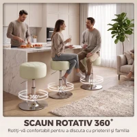 HOMCOM Scaun de Bar din Piele Ecologică PU, Reglabil pe Înălțime, Șezut Moale Gros, Rotire 360°, Pentru Insulă, Alb(m-5)