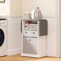 HOMCOM Ironing Board Cabinet on Wheels with Ironable and Foldable Top, Mobile Storage Cabinet with Ironing Board, White(m-10)