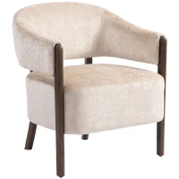 HOMCOM Poltrona da Camera Rivestita in Ciniglia con Struttura e Gambe in Legno Massello, Beige(m-11)