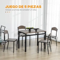 HOMCOM Conjunto de Mesa y 4 Sillas de Comedor para 4 Personas, Estilo Moderno con Estructura Metálica, Marrón Oscuro y Negro(m-4)
