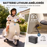 AIYAPLAY Moto Électrique Enfants VESPA sous Licence, Vitesse Max 5 Km/h, Musique & Lumière, 3+ ans, Blanc(m-5)