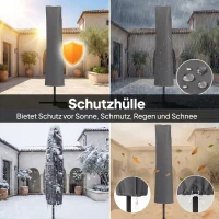 Outsunny Ampelscherm Ø300 cm Verstelbaar Parasol met Draaimechanisme Kruisvoet Windkoorden Beschermhoes Donkergrijs(m-5)