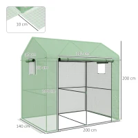 Outsunny Kas Kweekhuis Kweekbed, weerbestendig, oprolbare deur, 200 x 200 x 140 cm, Groen(m-3)