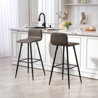 HOMCOM Set 2 Sgabelli Bar con Schienale Basso e Poggiapiedi, Rivestimento in PU e Gambe in Acciaio, Marrone Scuro(m-10)